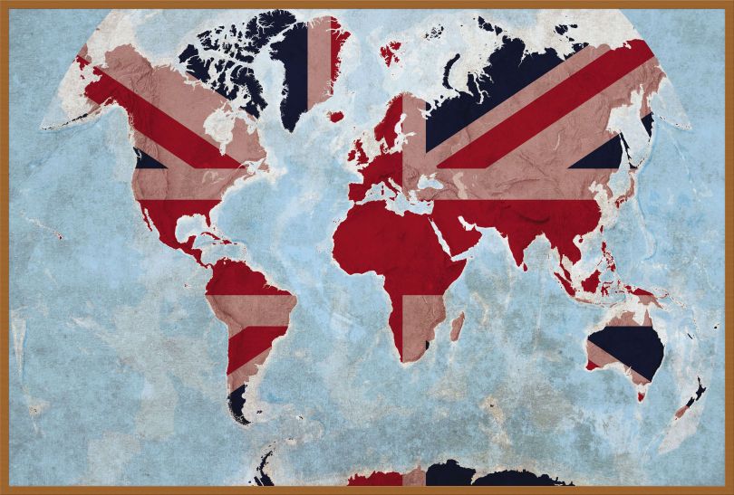 Large Best of British Map of the World (Wood Frame - Teak)