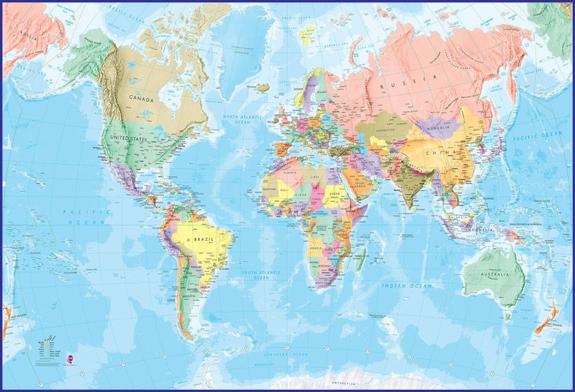 Giant World Map Mural - Blue Ocean (Mural)
