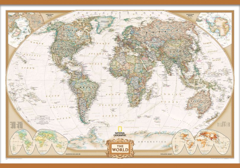 National Geographic World Executive Map (Rolled Canvas with Wooden Hanging Bars)