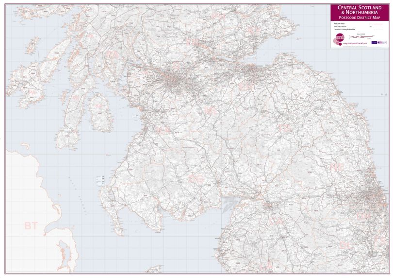 Central Scotland and Northumbria Postcode District Map