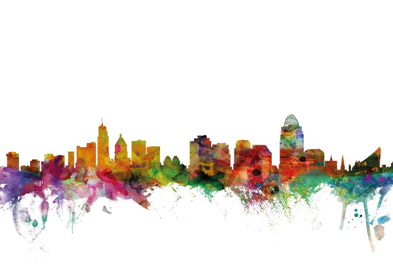 Cincinnati Ohio Watercolour Skyline