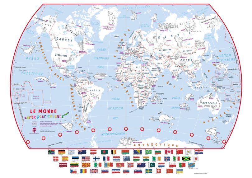 Doodle World Map With Crayons - French Language (Paper)