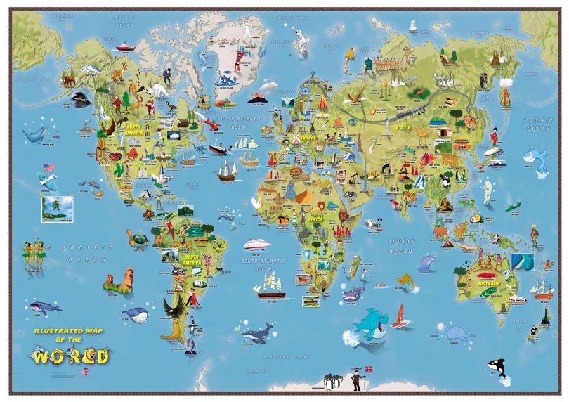 Kids Cartoon World Map (Silk Art Paper)