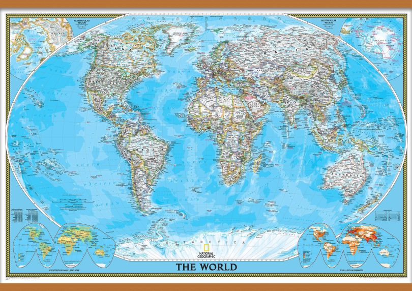 National Geographic World Classic Map (Wooden hanging bars)