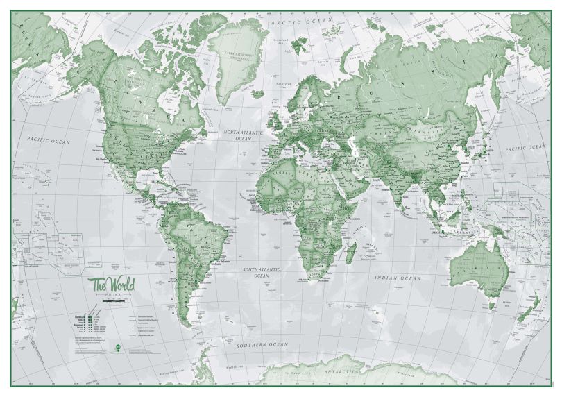 Large The World Is Art - Wall Map Green (Paper)