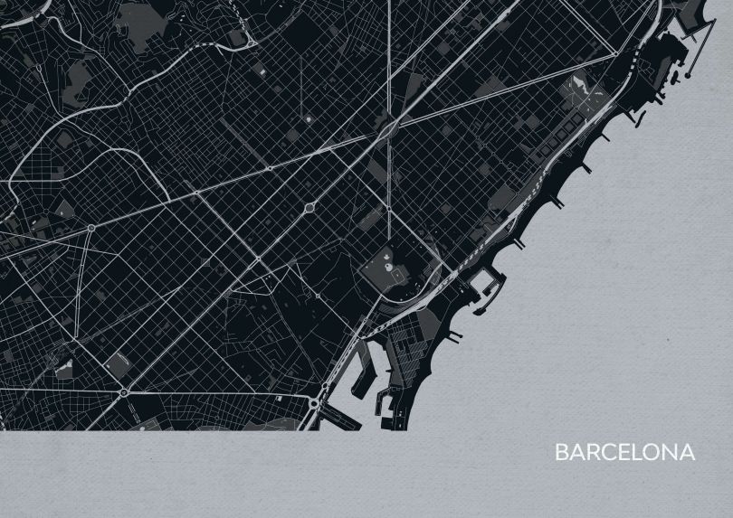 Barcelona City Street Map Print Charcoal