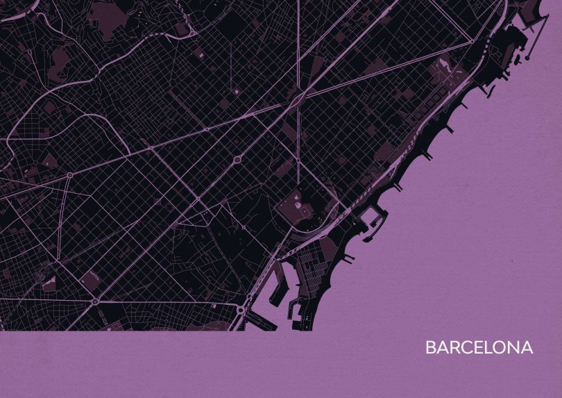 Barcelona City Street Map Print Mauve