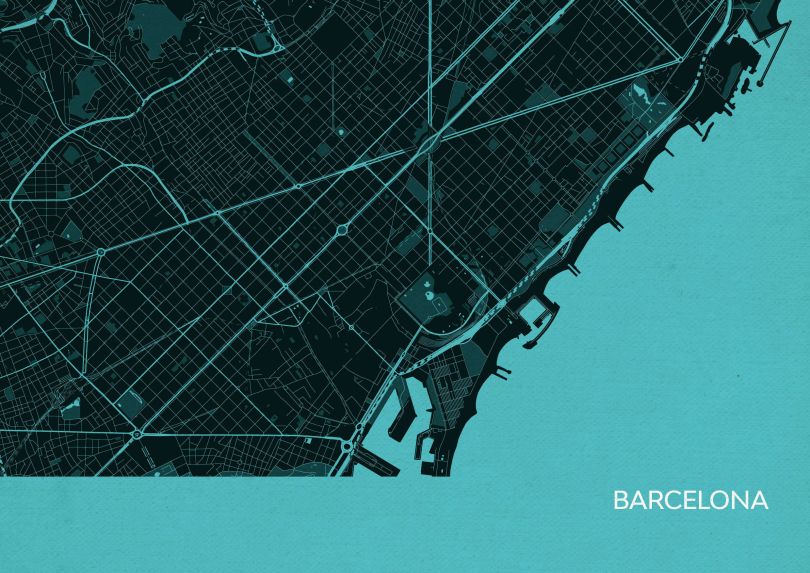 Barcelona City Street Map Print Turquoise