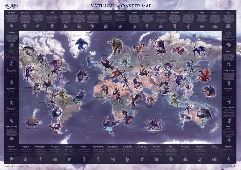 Large Mythical Monster World Map (Raster digital)
