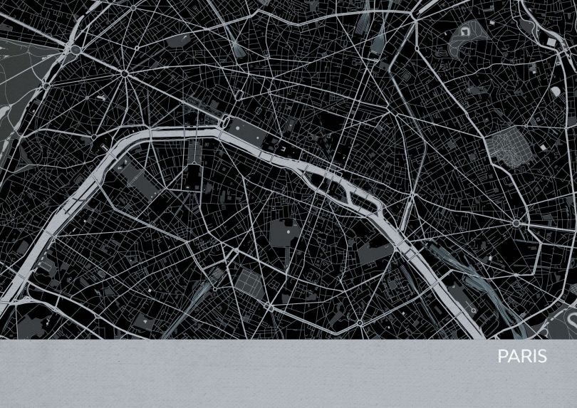 Small Paris City Street Map Print Charcoal (Matt Art Paper)