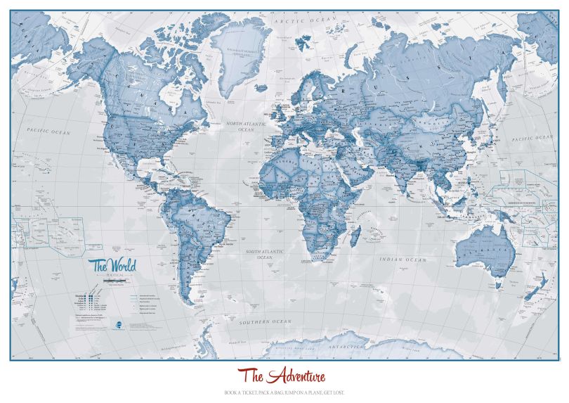 Personalised World Is Art - Wall Map Blue