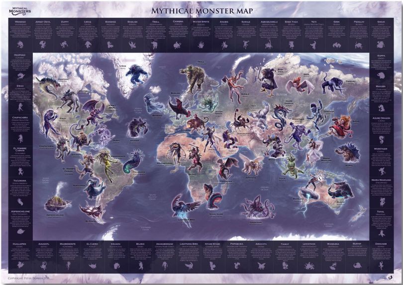 Large Mythical Monster World Map (Pinboard)