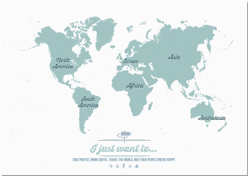 Large Personalised Travel Map of the World - Rustic (Pinboard)