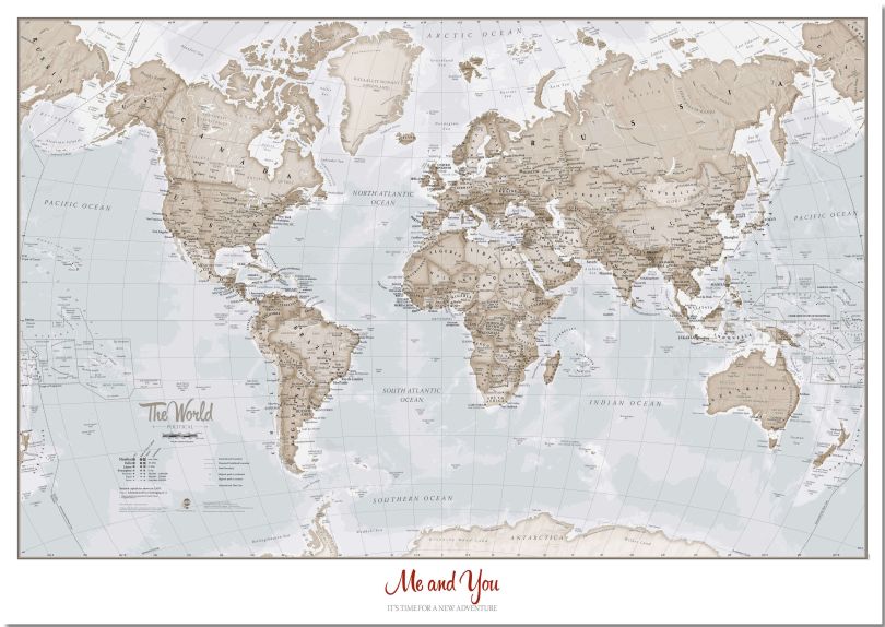 Large Personalised World Is Art - Wall Map Neutral (Pinboard)