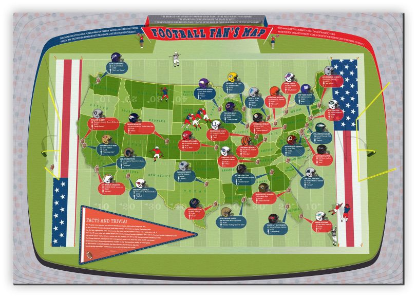 Large American Football Stadiums Map (Canvas)