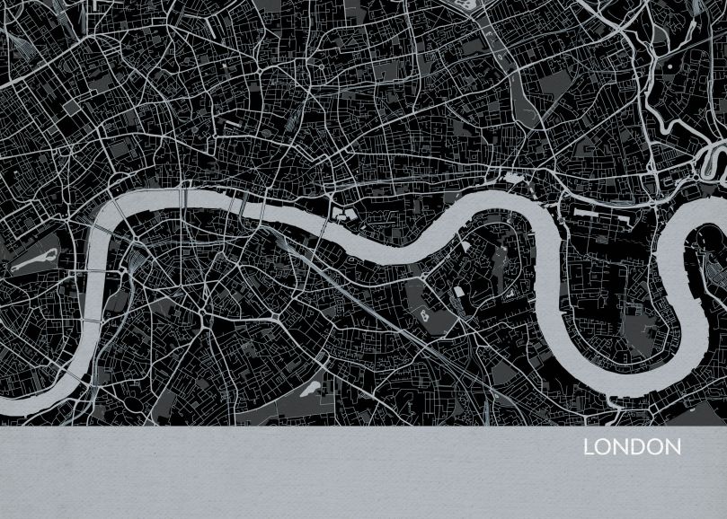 London City Street Map Print Charcoal