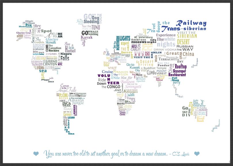 Large Personalised Our Bucket List World Map (Wood Frame - Black)