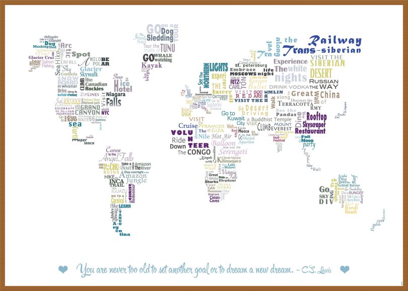Large Personalised Our Bucket List World Map (Wood Frame - Teak)