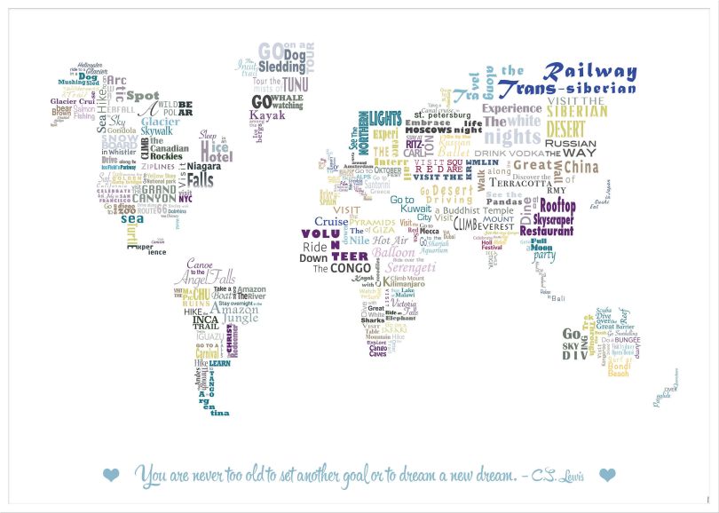 Large Personalised Our Bucket List World Map (Wood Frame - White)
