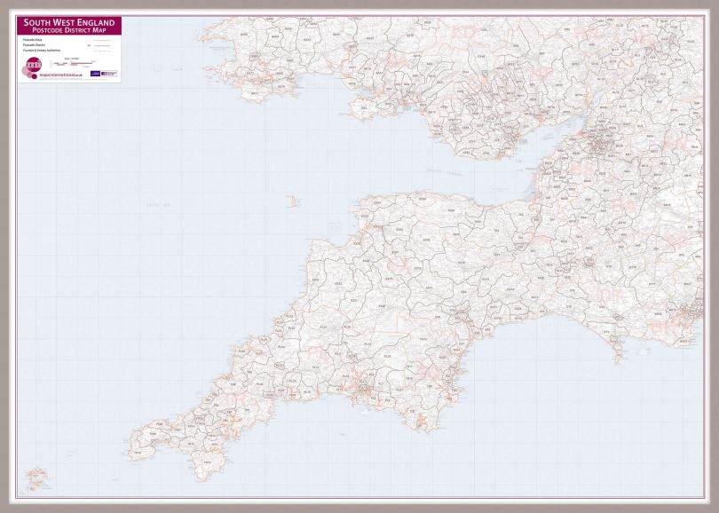 South West England Postcode District Map (Pinboard & framed - Silver)