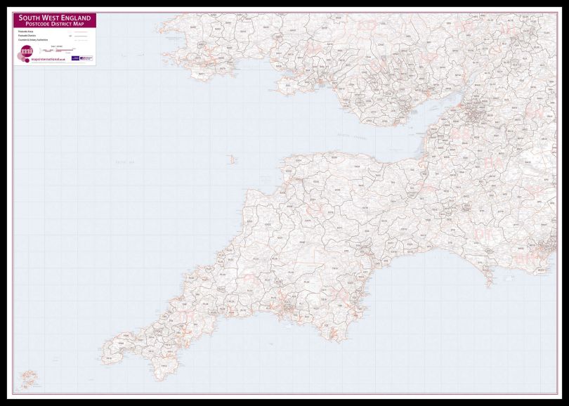South West England Postcode District Map (Pinboard & framed - Black)