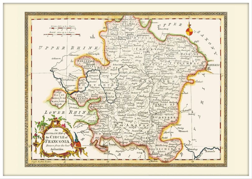 Large Vintage Map of Franconia (Wood Frame - White)