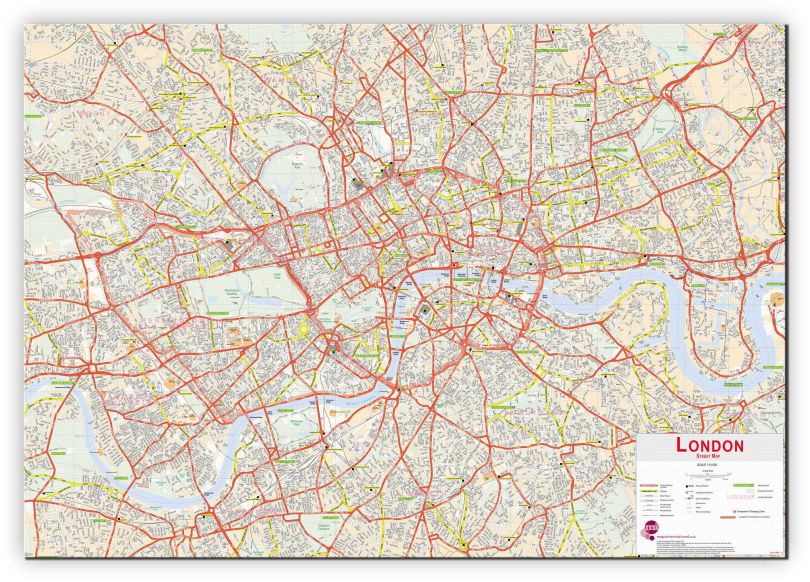 Large Central London street Wall Map (Canvas)