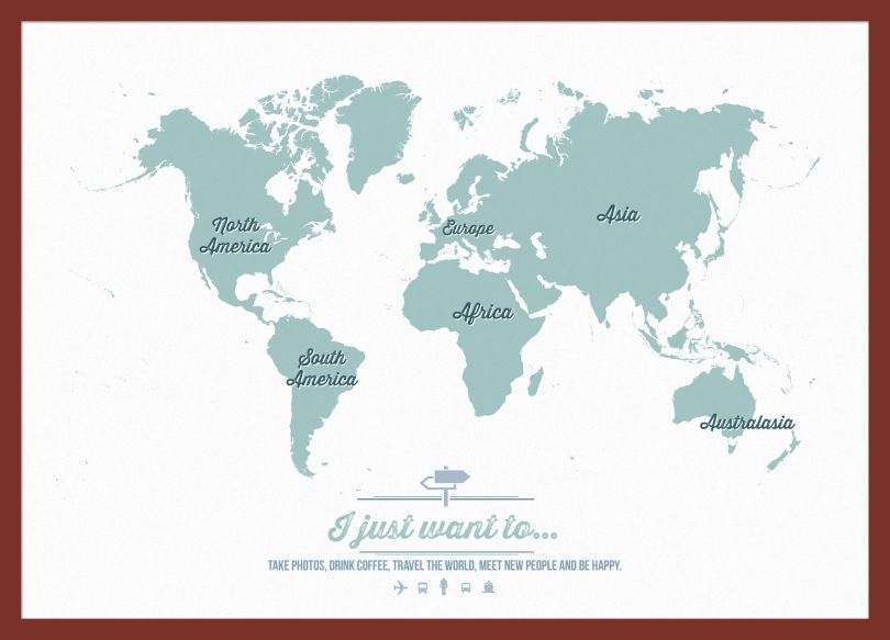Small Personalised Travel Map of the World - Rustic (Pinboard & framed - Dark Oak)