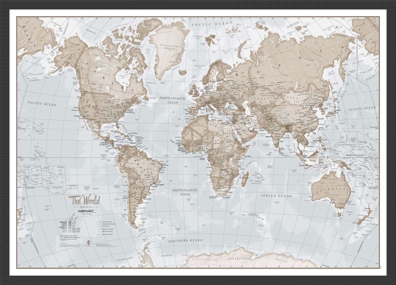 Medium The World Is Art - Wall Map Neutral (Pinboard & wood frame - Black)