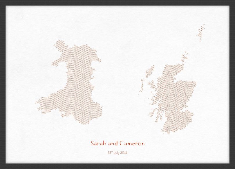 Small Personalised Country Name Text Map Print - Burnt Orange (Wood Frame - Black)
