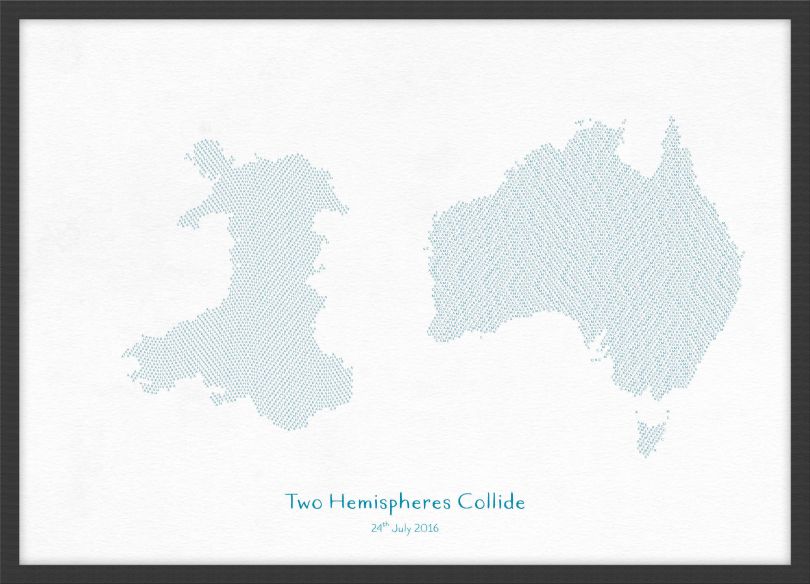 Small Personalised Country Name Text Map Print - Petrol Blue (Wood Frame - Black)