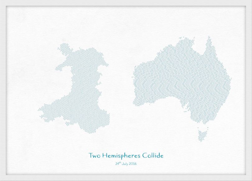 Small Personalised Country Name Text Map Print - Petrol Blue (Wood Frame - White)