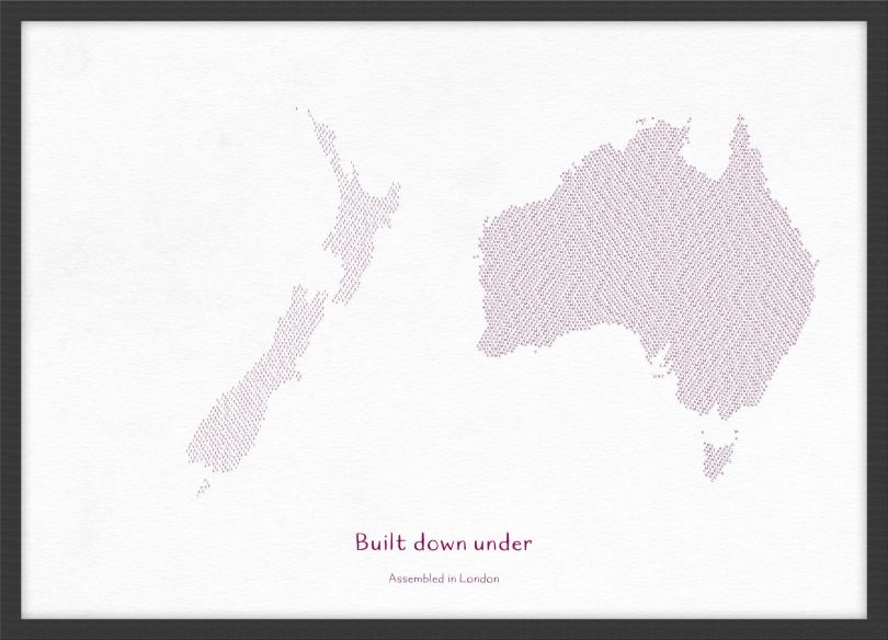 A3 Personalised Country Name Text Map Print - Plum (Wood Frame - Black)