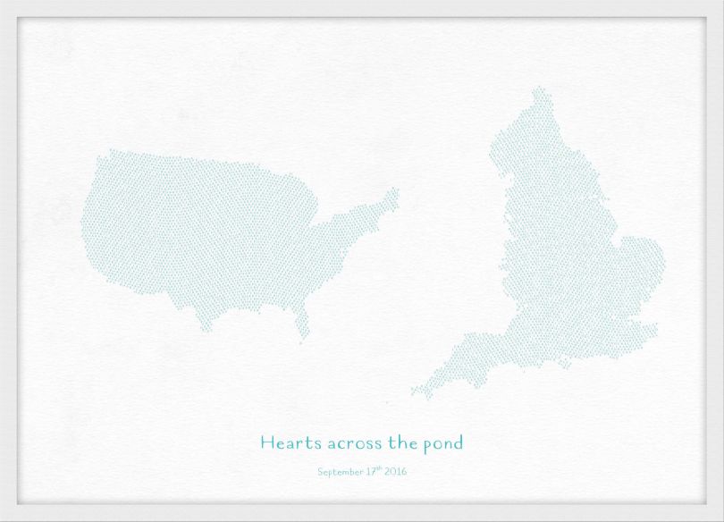 Small Personalised Country Name Text Map Print - Turquoise (Wood Frame - White)