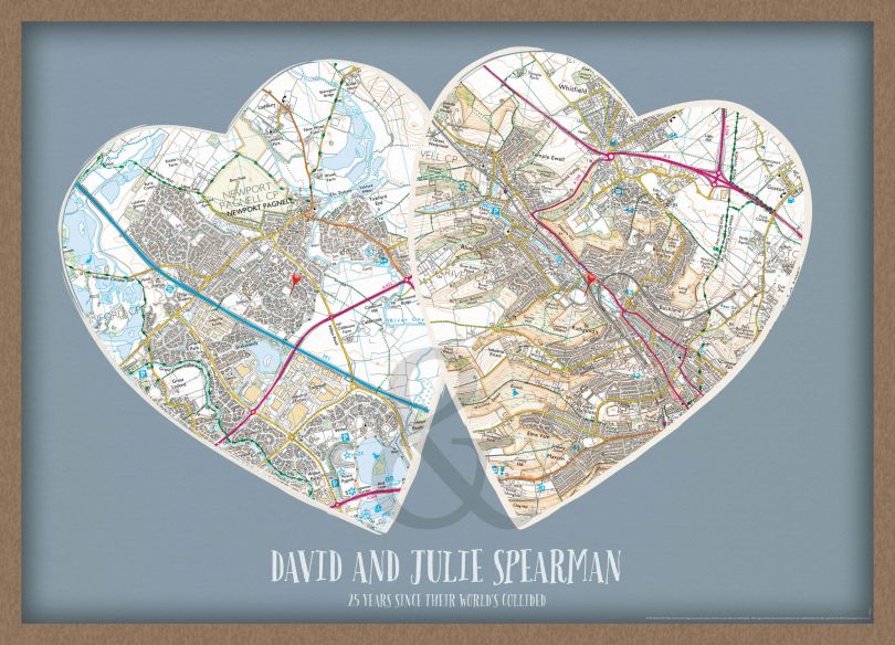 Personalised Postcodes Couples Print (Wood Frame - Oak Style)