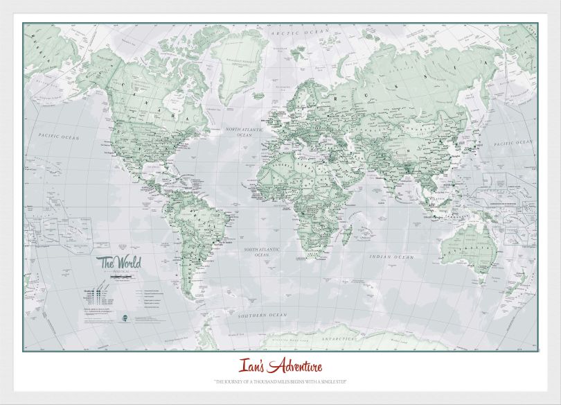 Medium Personalised World Is Art - Wall Map Rustic (Wood Frame - White)