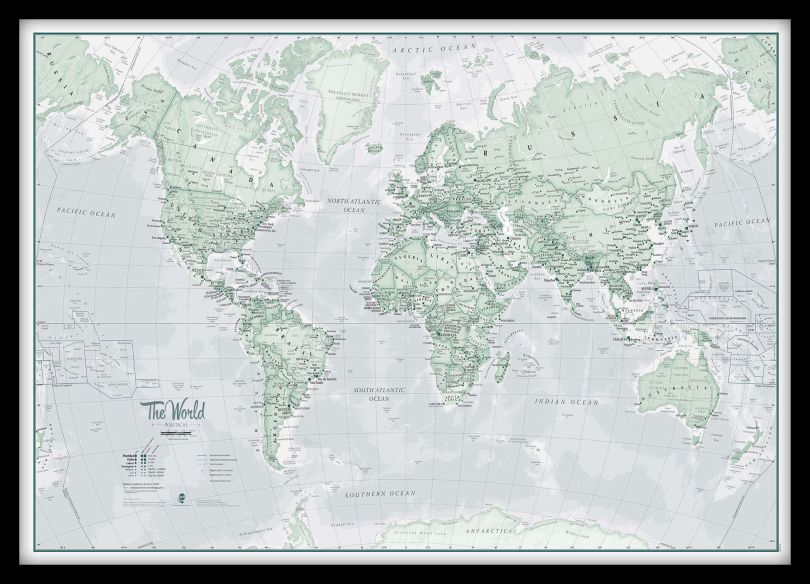 Medium The World Is Art - Wall Map Rustic (Pinboard & framed - Black)