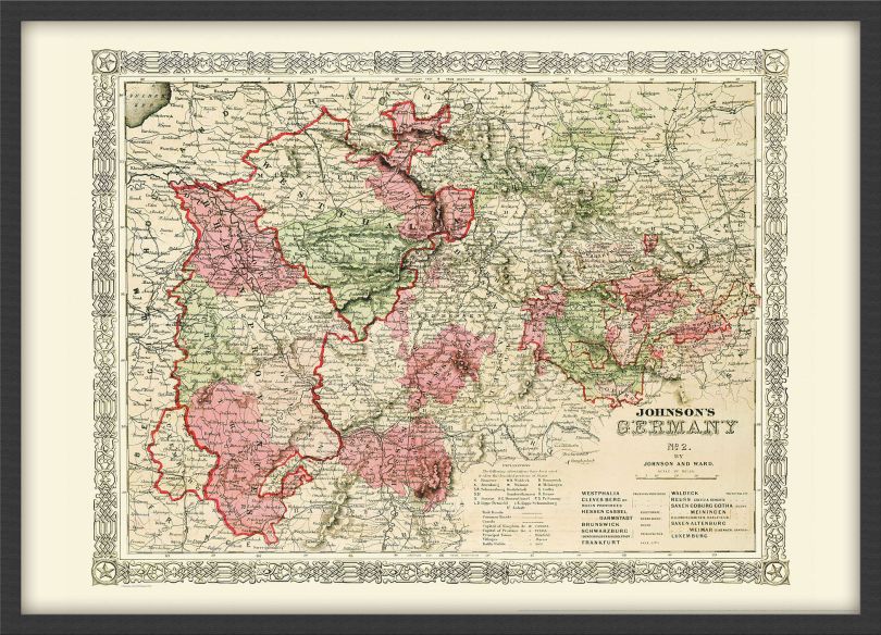 Small Vintage Johnsons Map of Germany No 2 (Wood Frame - Black)