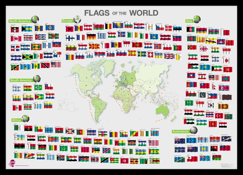 Flags of the World poster (Pinboard & framed - Black)