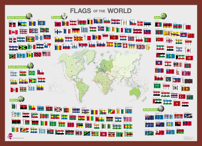 Flags of the World poster (Pinboard & framed - Dark Oak)