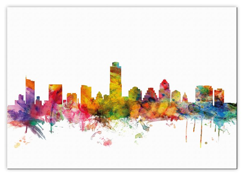 Extra Small Austin Texas Watercolour Skyline (Canvas)