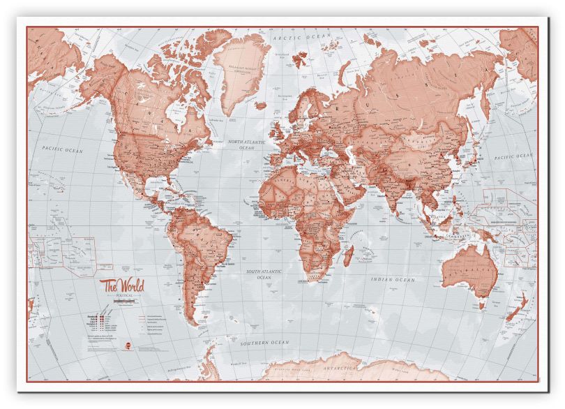 Medium The World Is Art - Wall Map Red (Canvas)