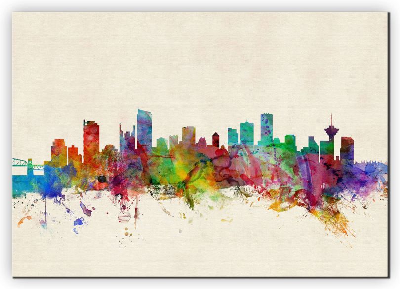 Small Vancouver Canada Watercolour Skyline (Canvas)