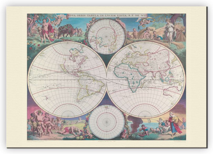 Extra Small Vintage Double Hemisphere World Map 1689 (Canvas)