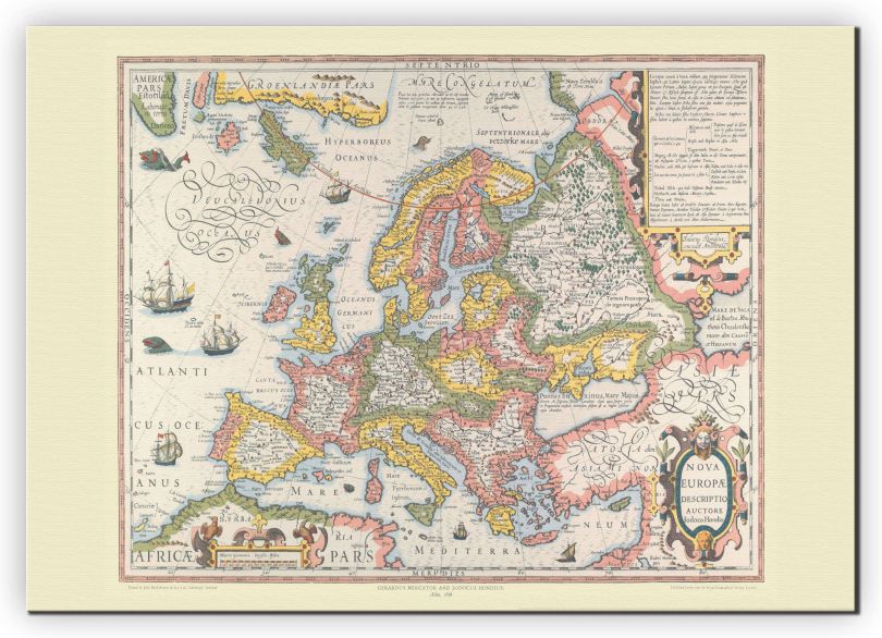 Small Vintage Gerard Mercator Europe Map 1606 (Canvas)