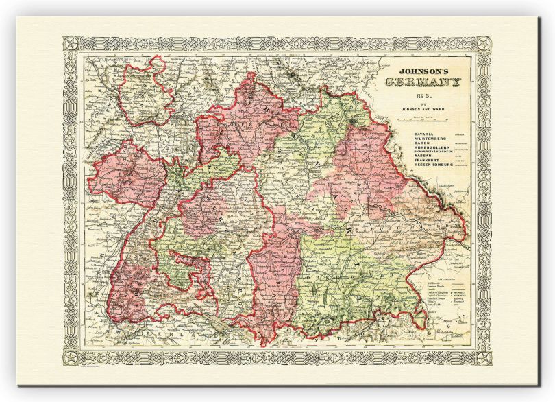 Small Vintage Johnsons Map of Germany No 3 (Canvas)