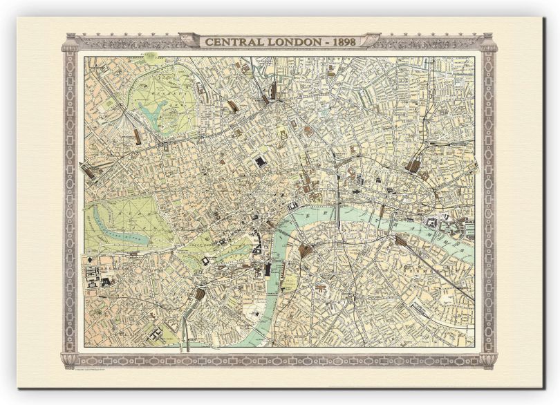 Medium Vintage London Map from the Royal Atlas 1898 (Canvas)