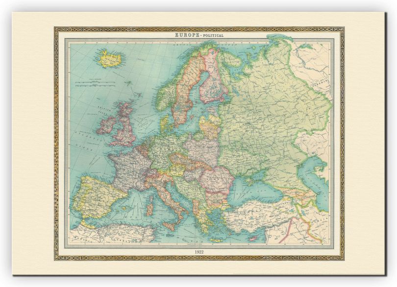 Extra Small Vintage Political Europe Map 1922 (Canvas)