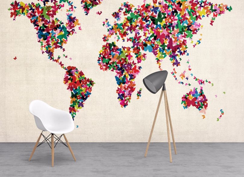 Wallpaper Butterflies Art Map of the World