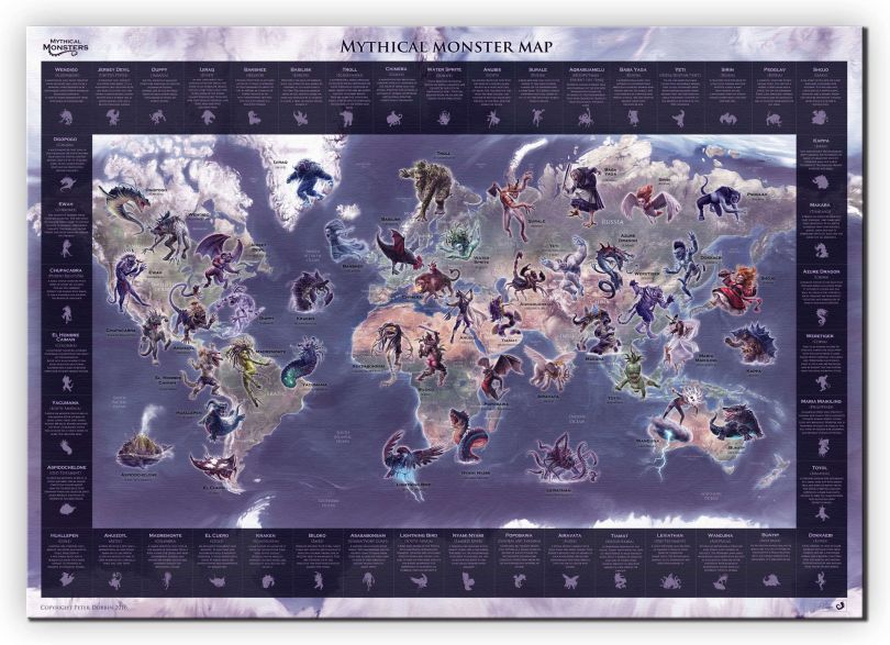 Medium Mythical Monster World Map (Canvas)